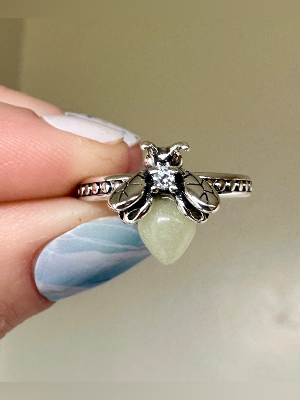 925 Sterling Silver Firefly Ring- GLOWS! Size 7